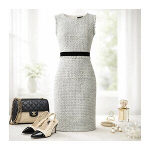 J CREW Sheath TWEED Dress SZ 12 TALL Pre-Owned Sparkle Office Work Party Wool